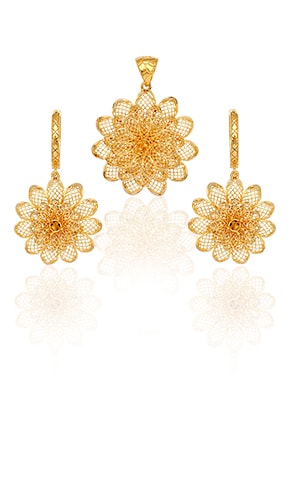 Emerald Jewels — Gold Filigree Flower Set