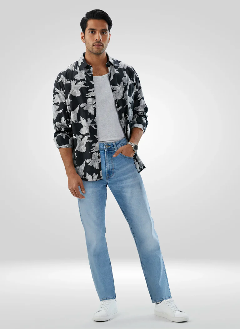Spykar — Black Floral Open Shirt