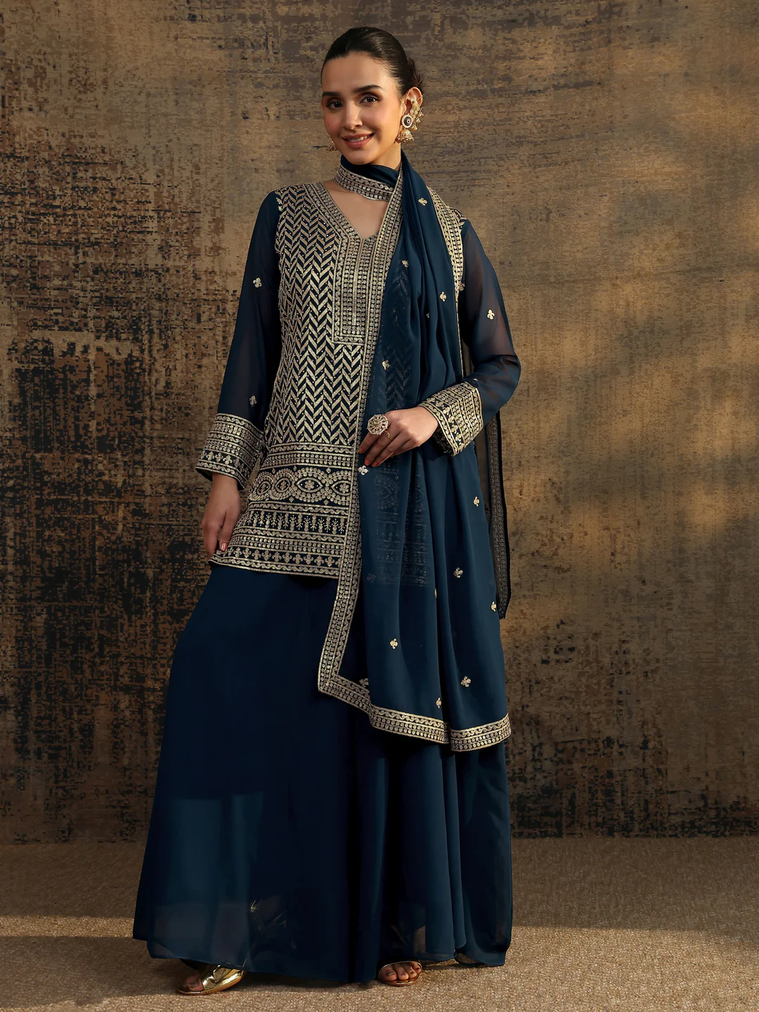 Libas — Blue Embroidered Suit Set