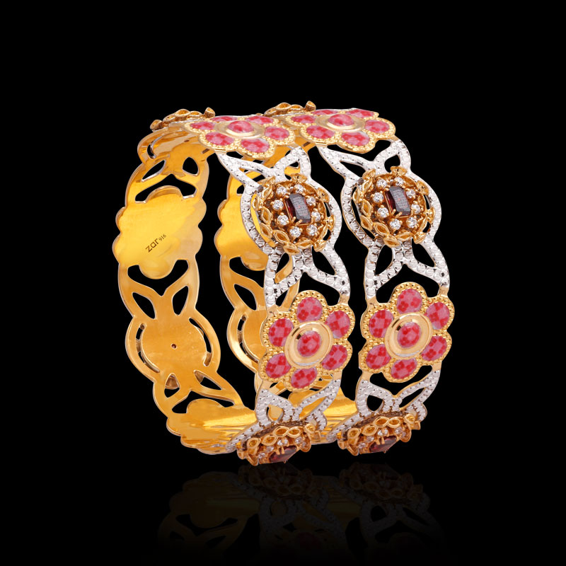 ZAR Floral Ruby Gold Bangles